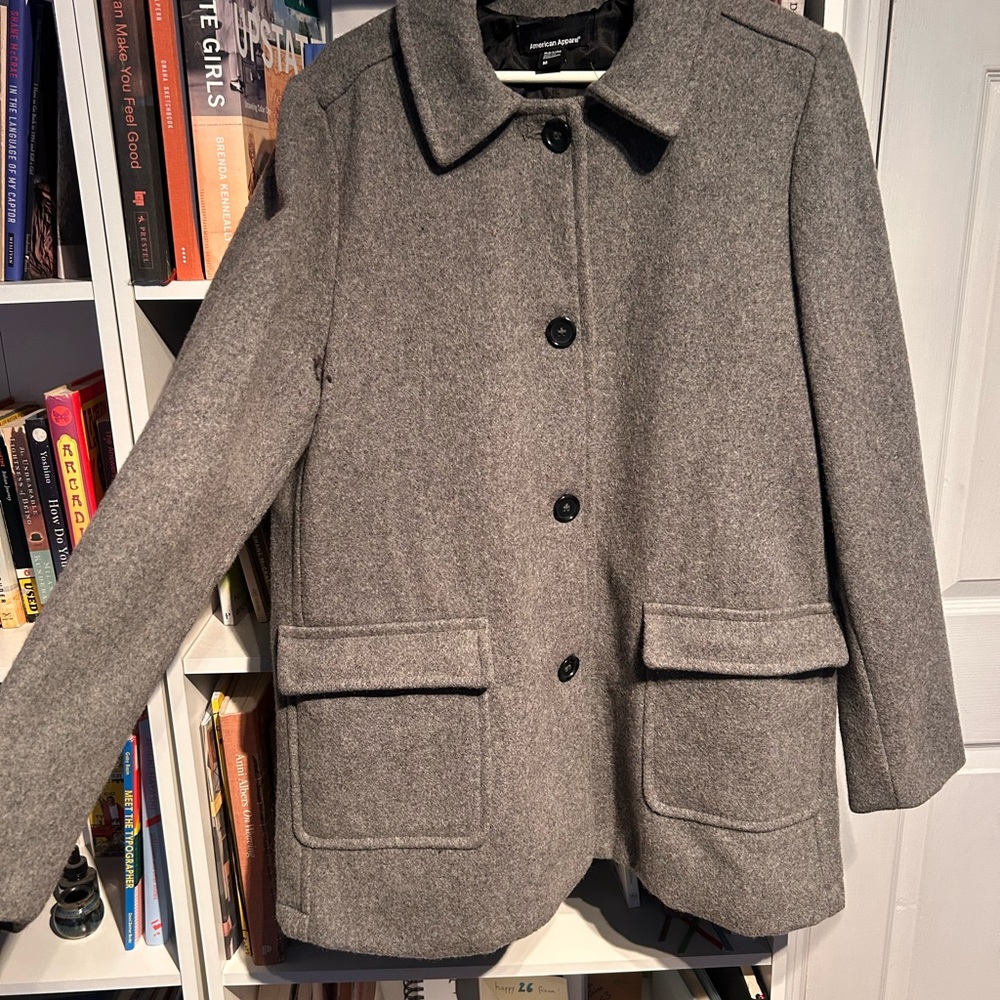 American Apparel Gray Pea Coat Wool Blend Structured